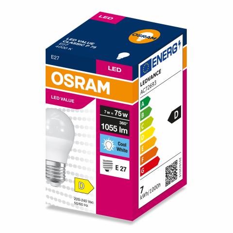 LED крушка Osram CLP75 E27 1055 lm 4000K 7W, снимка 4 - Лед крушки е27