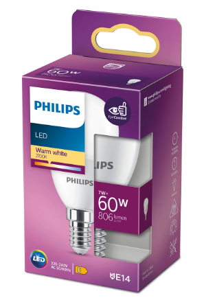LED крушка Philips E14 7W 806 lm 2700K, балонче - Лед крушки е14