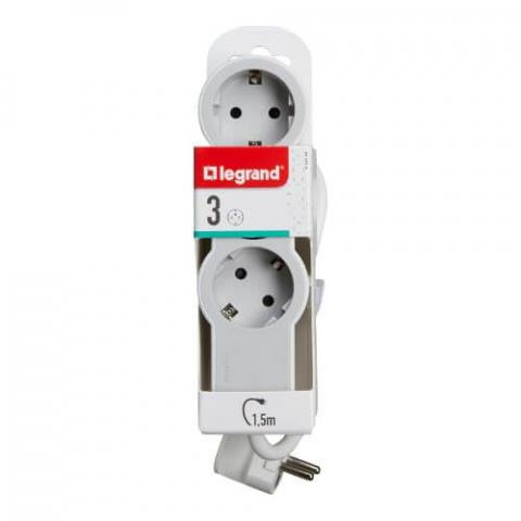 Разклонител Legrand 3 гнезда 1.5 м бял / сив, снимка 3 - Разклонители без защита