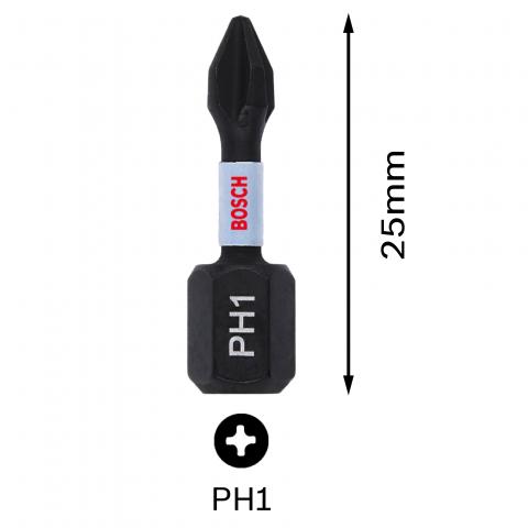 Комплект битове Bosch Impact Control PH1 25 мм 2 бр., снимка 2 - Битове
