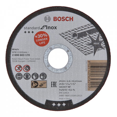 Диск за рязане на Inox Bosch 115x22,23x1.6 мм - Дискове за рязане на метал