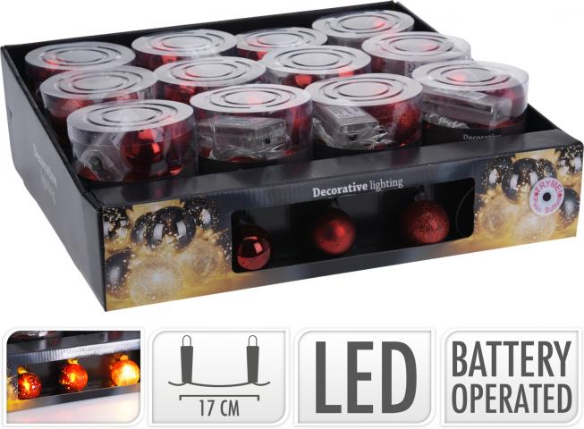 Светлинна верига с топки LED 10 броя х 4 см червени - Светеща верига