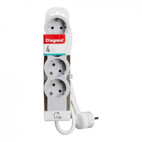 Разклонител Legrand 4 гнезда 1.5 м бял / сив, снимка 3 - Разклонители без защита