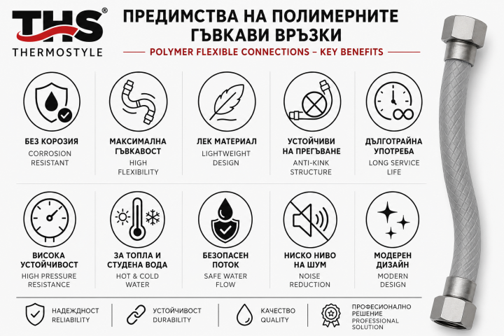 Полимерна гъвкава връзка 40см коляно ЖЖ 3/8 Grey Flex, снимка 2 - Гъвкави връзки