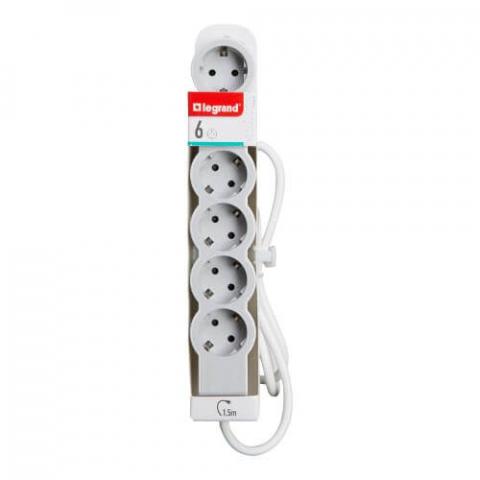 Разклонител Legrand 6 гнезда 1.5 м бял / сив, снимка 3 - Разклонители без защита