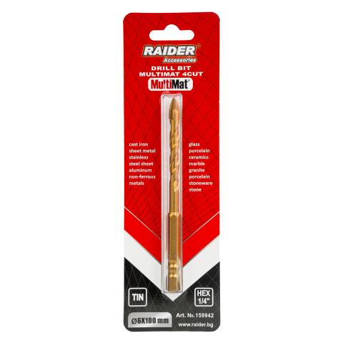 Свредло Raider HEX MultiMat 4Cut TIN 6x100 мм, снимка 2 - Свредла универсални