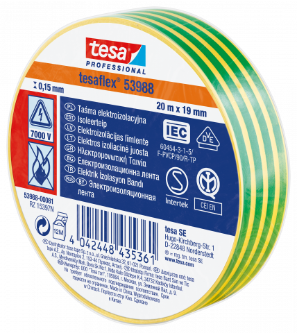 Изолирбанд Tesa 19 мм x 20 м жълт / зелен - Изолирбанд