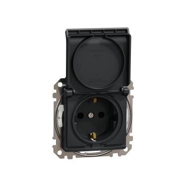 Sedna New Мех. контакт, ШУКО 2Р+Т, 16А 250V, ДЗ и капак IP44, антрацит - Ключове и контакти