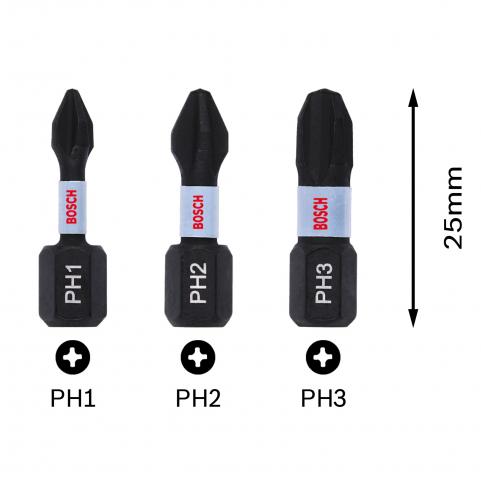 Комплект битове Impact Control PH 25 мм 3 бр. Bosch, снимка 3 - Битове