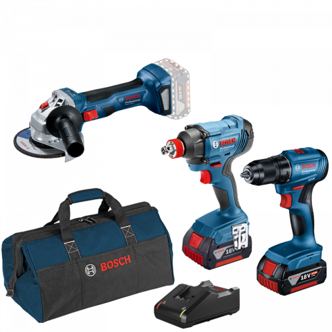 Акумулаторен комплект Bosch GSR185+GDX180+GWS180 - Електроинструменти