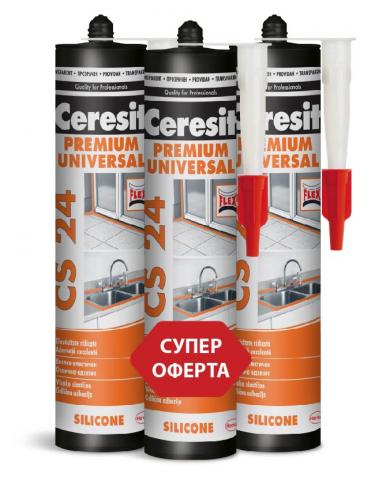 Универсален силикон Ceresit CS 24, 3 х 280 мл, прозрачен - Силикони