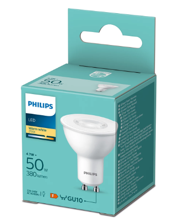 LED крушка Philips GU10 4.7W 380 lm 2700K - Лед крушки gu10