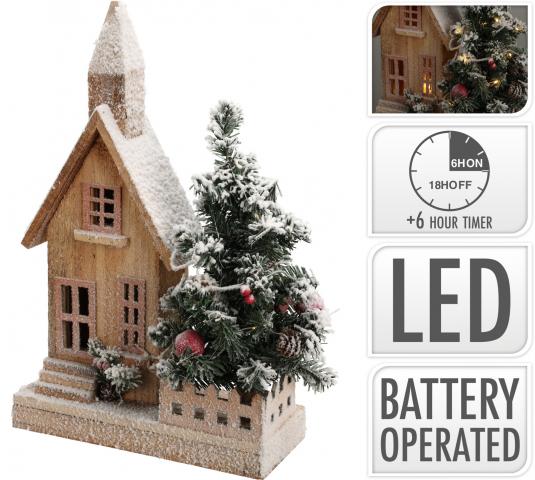 LED къщичка с коледно дърво 44 см - Светещи фигури