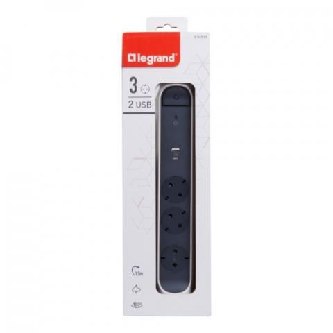 Разклонител Legrand 3 гнезда USB A+C 1.5 м бял / черен, снимка 3 - Разклонители със защита от пренапрежение