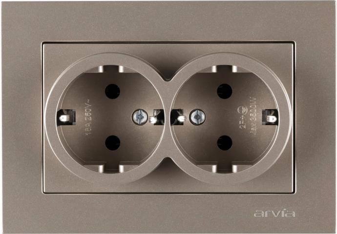 Karen титан двоен контакт шуко 2х(2Р+Е) 16А 250V - Ключове и контакти