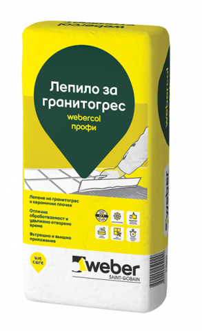 Лепило за гранитогрес Webercol Профи Клас C1T 25 кг - Лепила за плочки