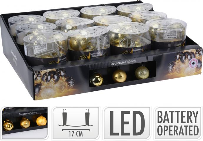 Светлинна верига с топки LED 10 броя х 4 см златни - Светеща верига