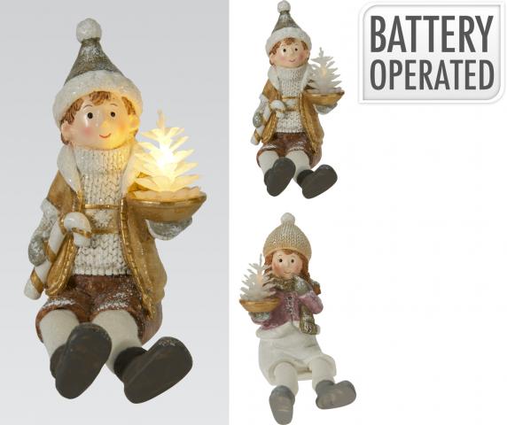 Коледна фигурка Деца с елха LED 14 см - Светещи фигури