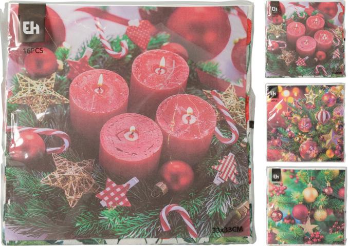Салфетки 33x33 см 16 броя 3 вида - Коледни артикули