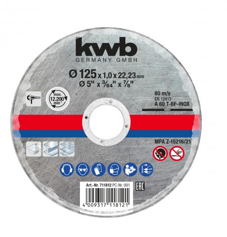 Диск за рязане на метал и инокс KWB ф125 х 1 мм - Дискове за рязане на метал