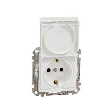 Sedna New Мех. контакт, ШУКО 2Р+Т, 16А 250V, ДЗ и капак IP44, бял - Ключове и контакти