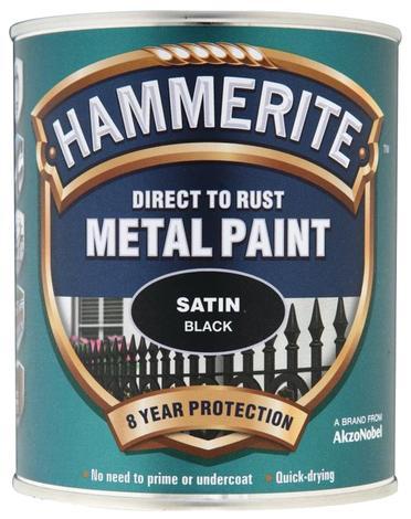 Боя за метал Hammerite 0.75 л черен сатен - Бои за метал