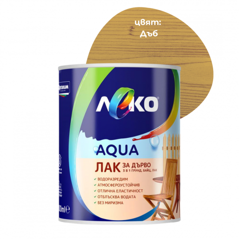 Лак за дърво Леко Aqua 0.6 л дъб - Лакове за дърво