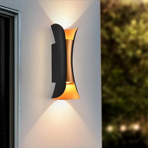 LED фасаден аплик Vivalux Boston 10W 230V IP65 черно/злато, снимка 7 - Градински лампи