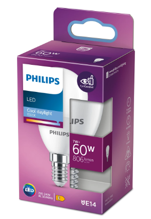 LED крушка Philips Е14 7W 806 lm 6500K, балонче - Лед крушки е14