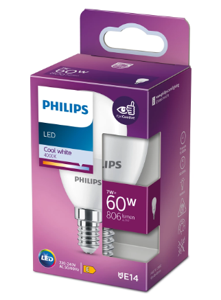 LED крушка Philips E14 7W 806 lm 4000K, балонче - Лед крушки е14