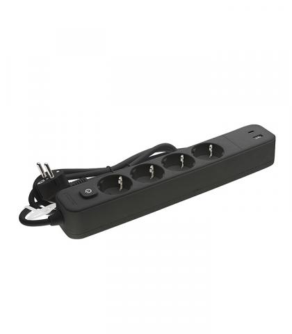 Разклонител 4-ка USB A+C 1.5 м кабел 3x1,5 м3 черен - Разклонители без защита