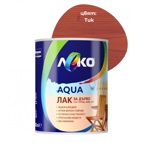 Лак за дърво Леко Aqua 0.6 л тик - Лакове за дърво