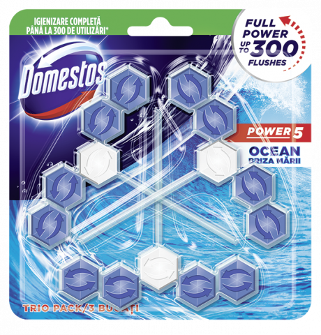 Таблетки Domestos WC Трио Power 5 Океан - Препарати за баня