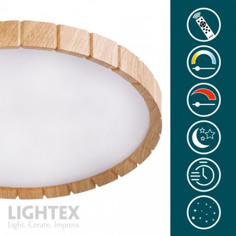 LED плафон Lightex Gordon max.54W 3240 lm 220V димируем с дитанционно ф385 мм светло дърво, снимка 2 - Плафони