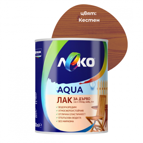 Лак за дърво Леко Aqua 0.6 л кестен - Лакове за дърво