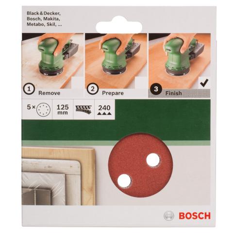 Шкурки Bosch ф125 мм G240 дърво 5 бр., снимка 2 - Шкурка комплекти