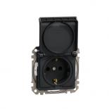 Sedna New Мех. контакт, ШУКО 2Р+Т, 16А 250V, ДЗ и капак IP44, антрацит