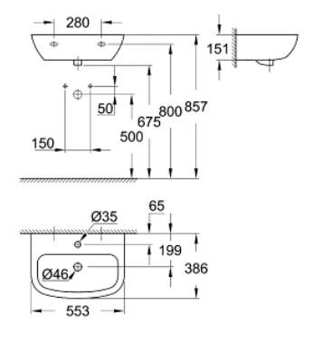 Умивалник GROHE 55см., снимка 2 - Умивалници и конзоли