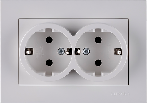 KAREN бял  двоен контакт ШУКО 2х(2Р+Е) 16А 250V - Ключове и контакти